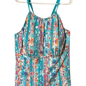 Lands End Floral Tankini Women’s 24W Adjustable Straps Bra Swimsuit Top Stretch